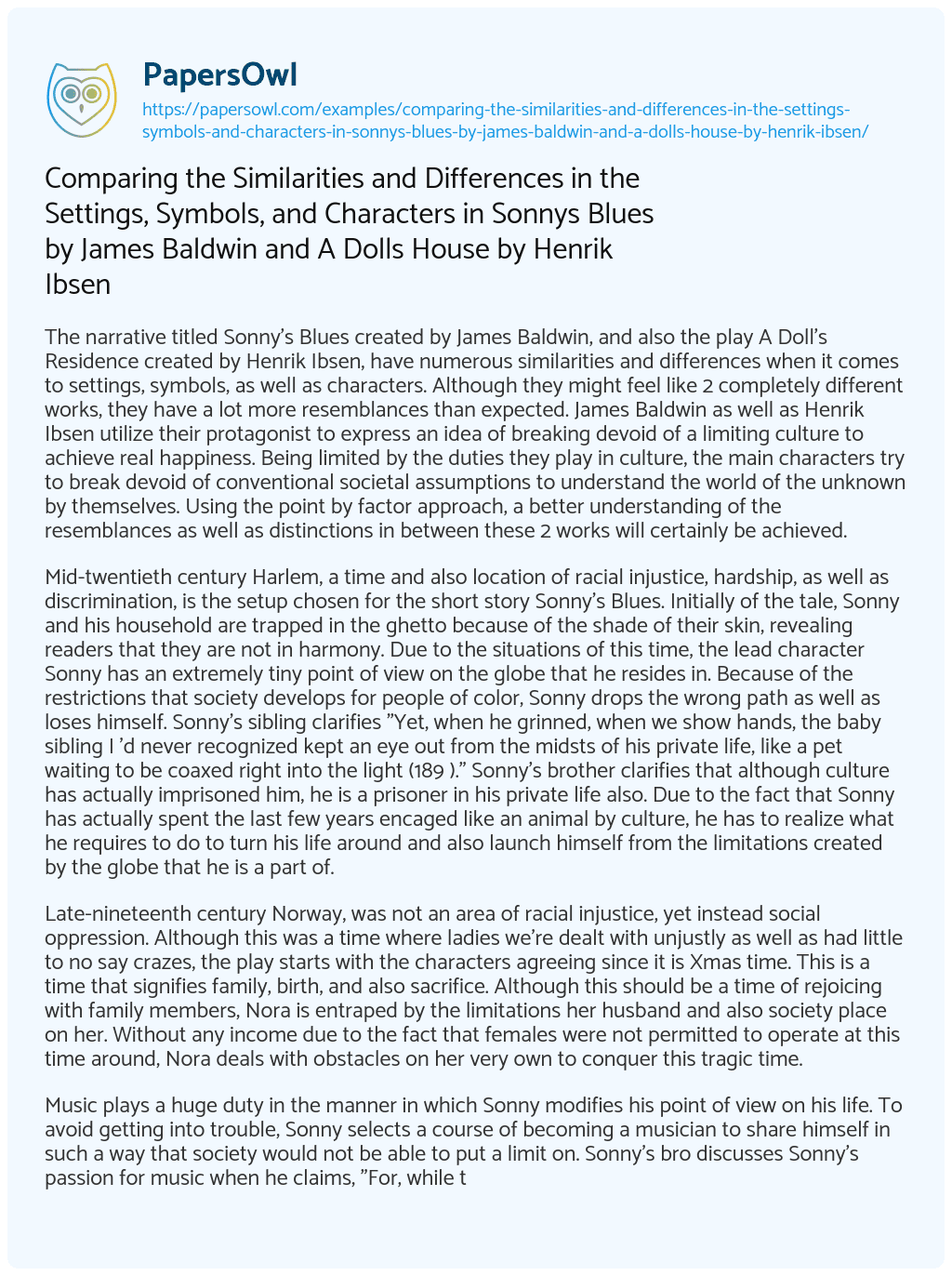 sonny blues essay topics