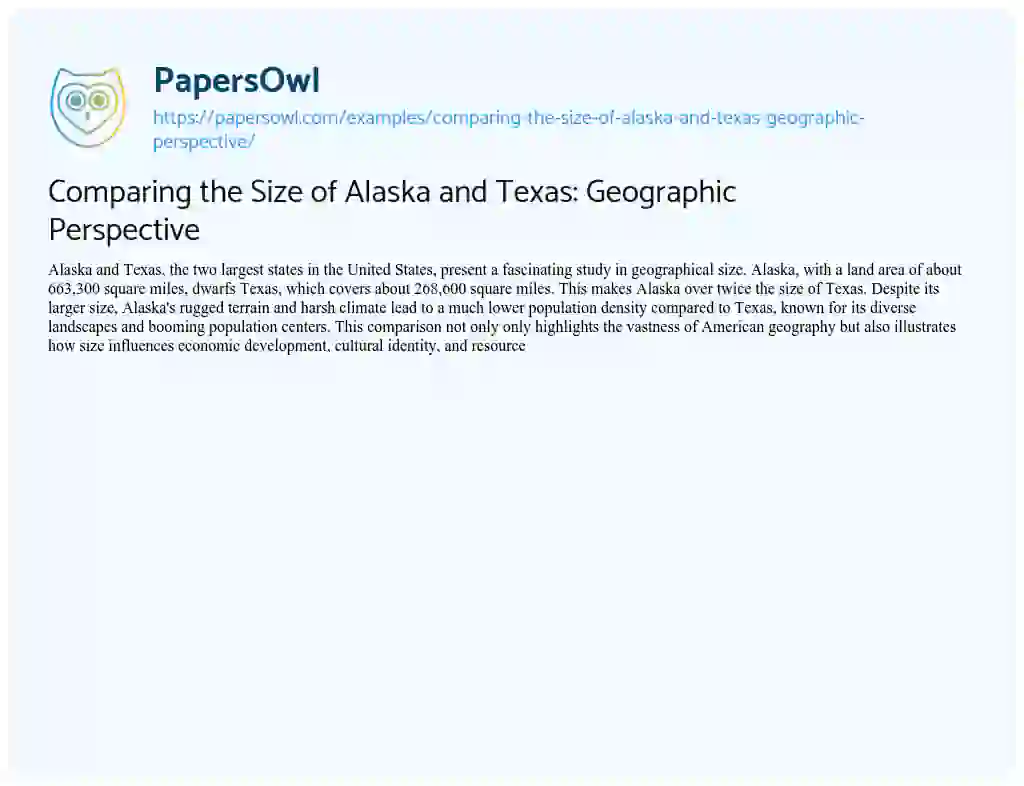 Essay on Comparing the Size of Alaska and Texas: Geographic Perspective
