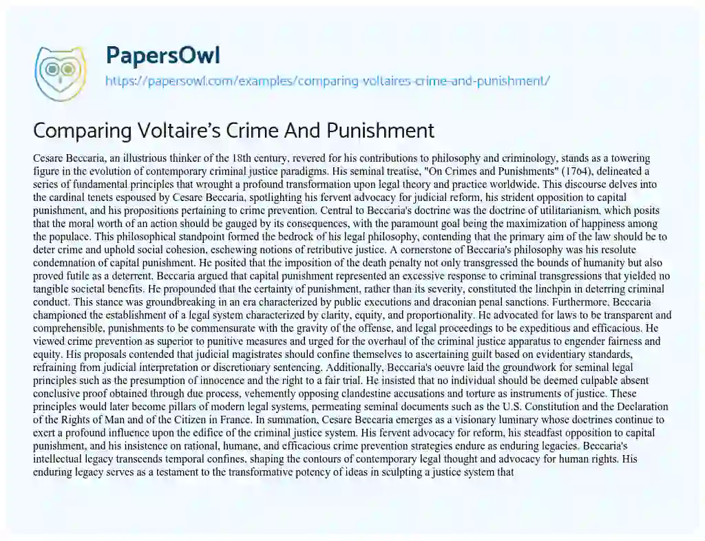 Essay on Comparing Voltaire’s Crime and Punishment