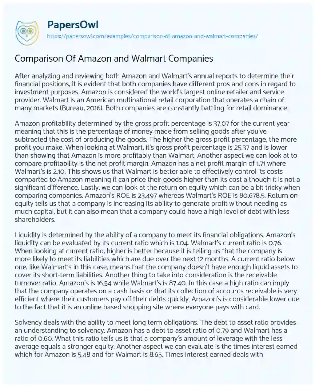Essay on Comparison of Amazon and Walmart Companies