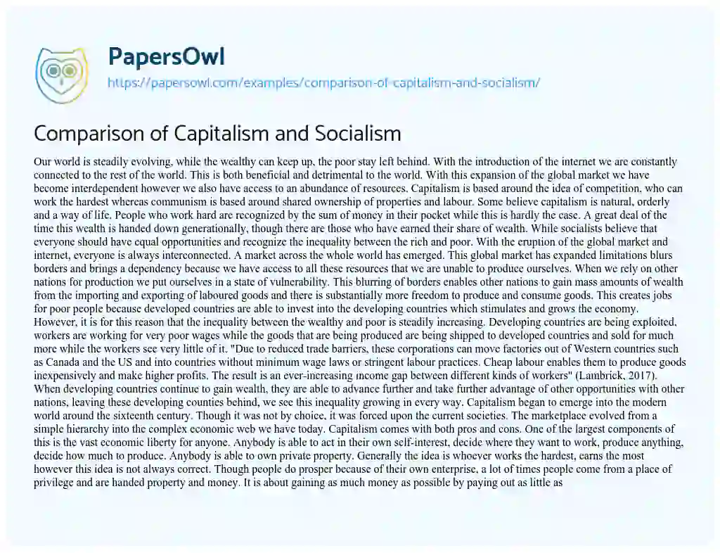 Essay on Comparison of Capitalism and Socialism