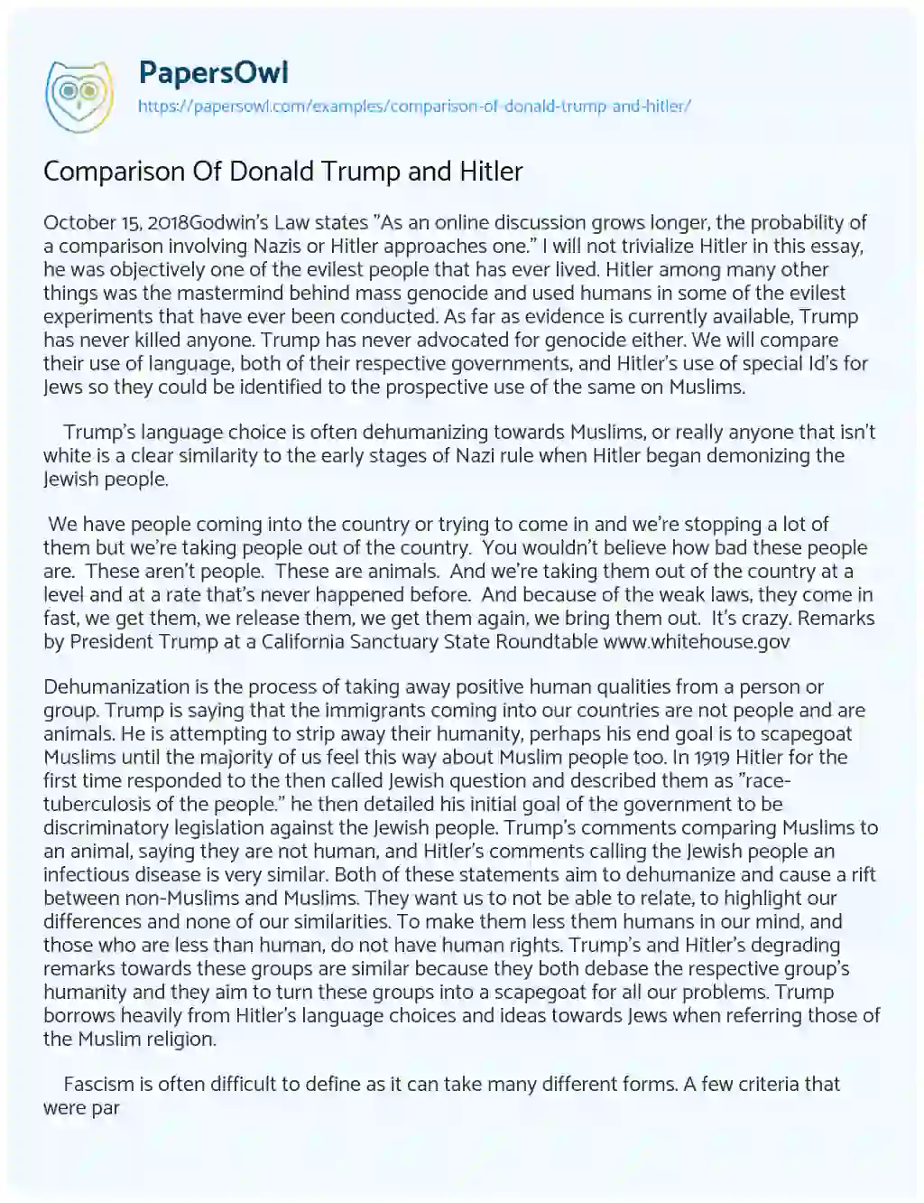 Essay on Comparison of Donald Trump and Hitler