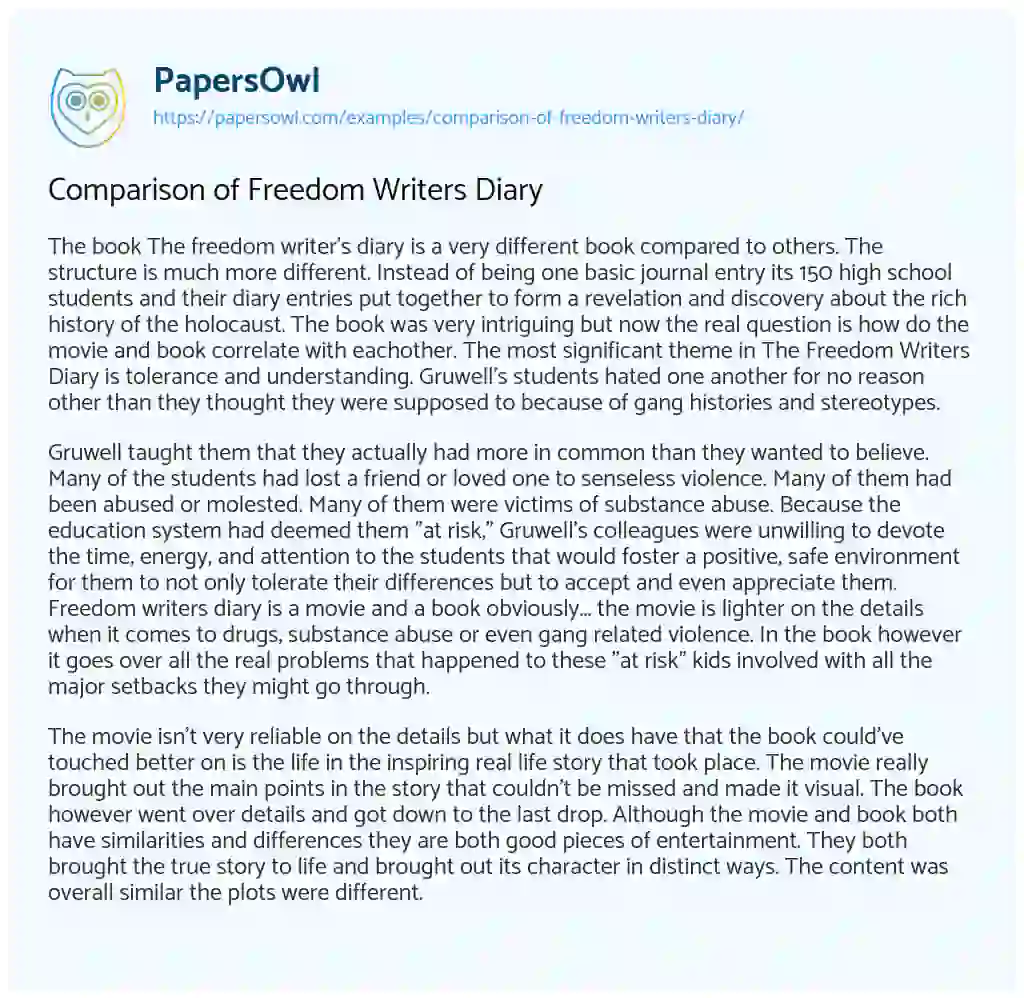 Essay on Comparison of Freedom Writers Diary