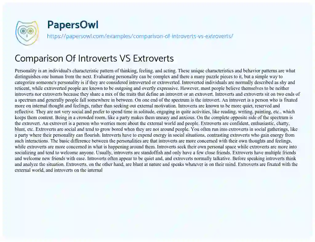 Comparison of Introverts VS Extroverts essay