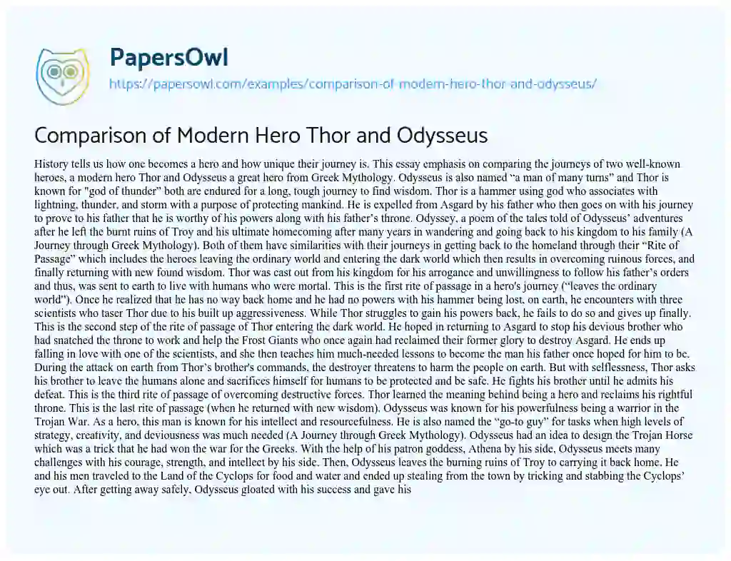 Essay on Comparison of Modern Hero Thor and Odysseus