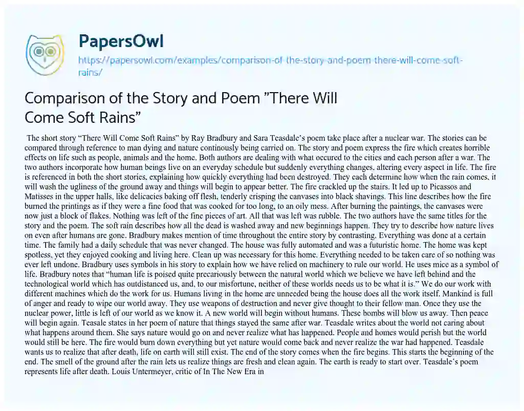 Essay on Comparison of the Story and Poem “There Will Come Soft Rains”