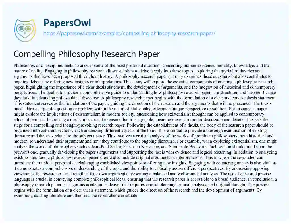 Essay on Compelling Philosophy Research Paper