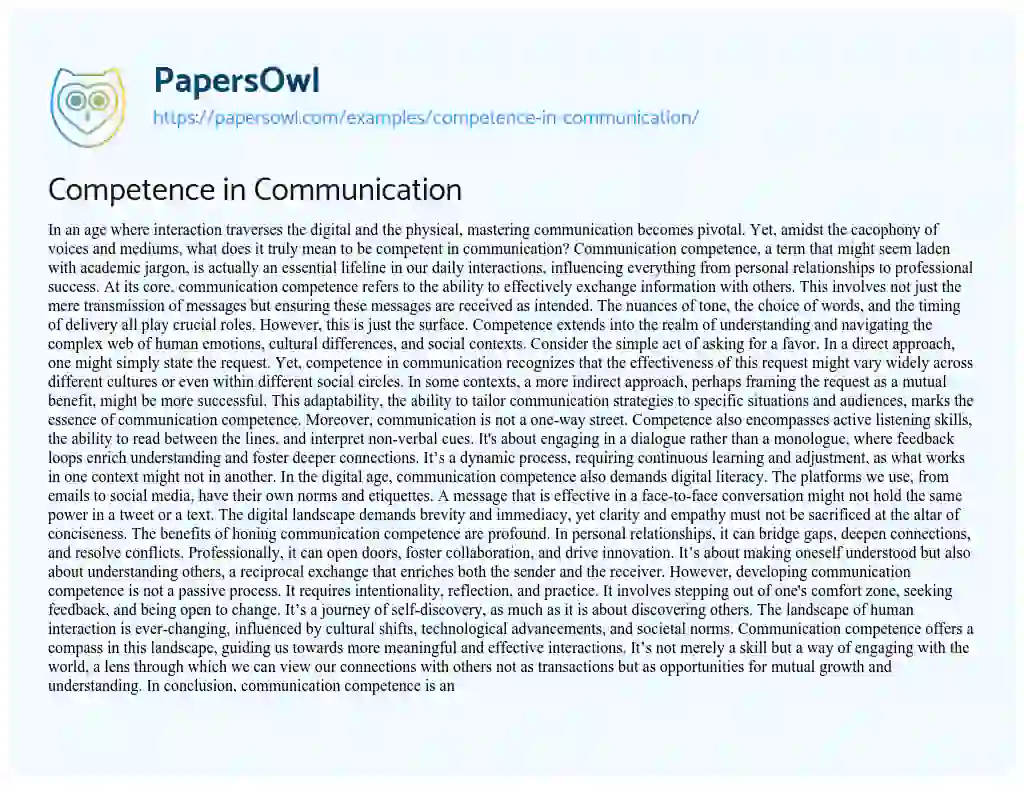 Essay on Competence in Communication