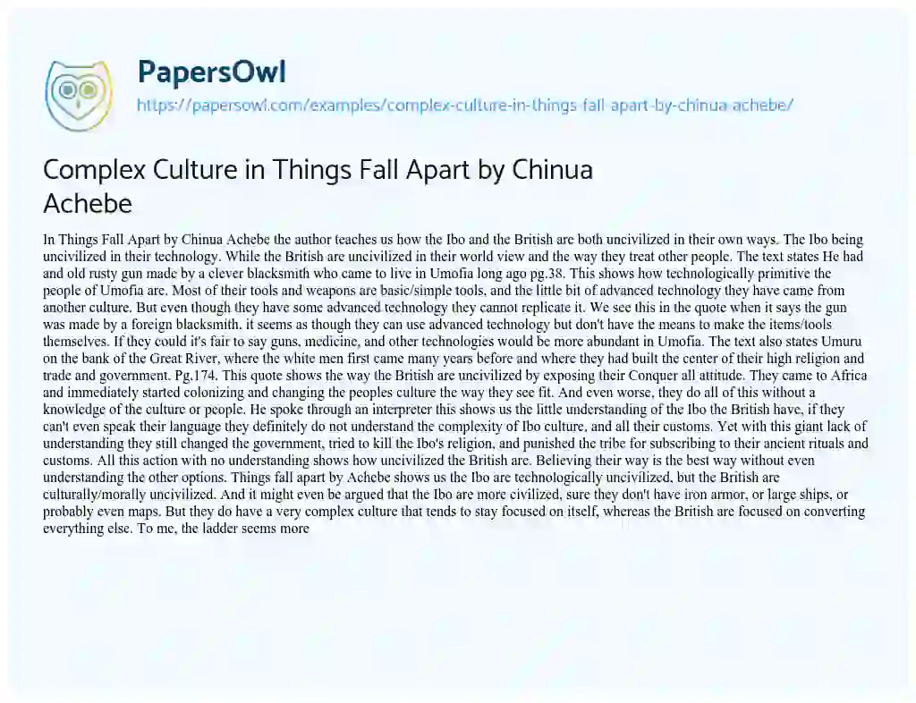 Complex Culture in Things Fall Apart by Chinua Achebe essay