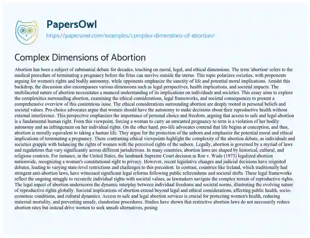 Essay on Complex Dimensions of Abortion