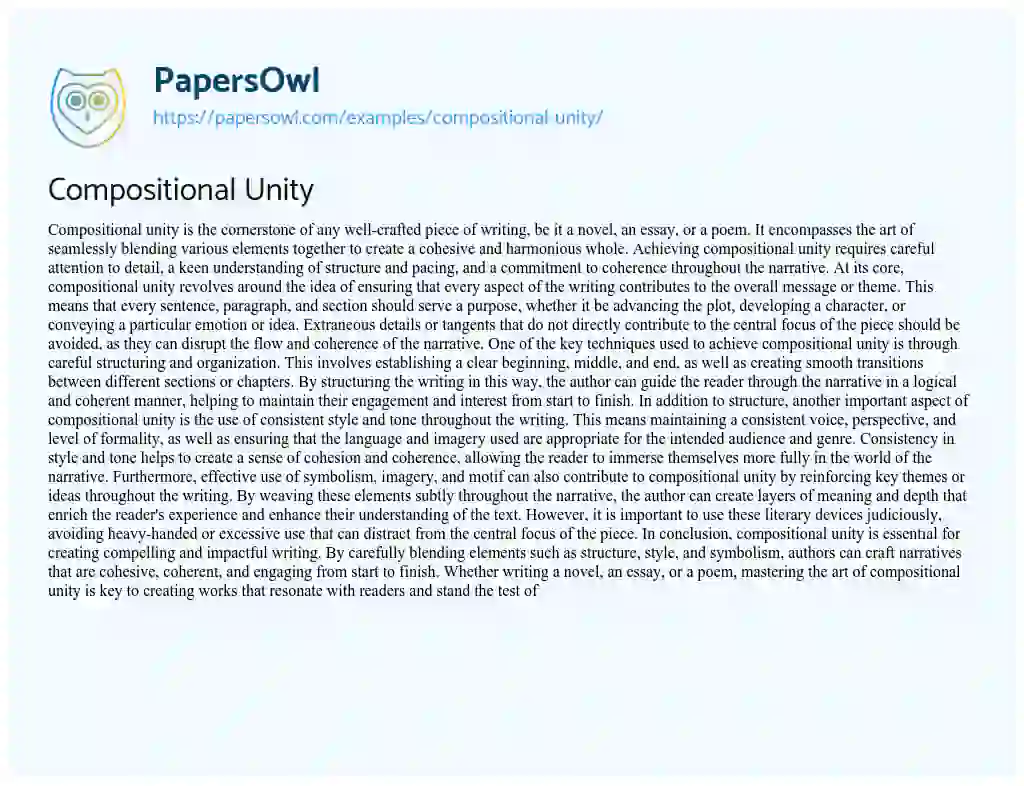 Essay on Compositional Unity