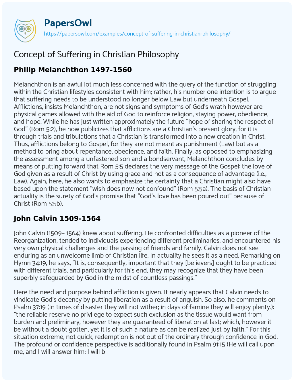 Essay on Concept of Suffering in Christian Philosophy