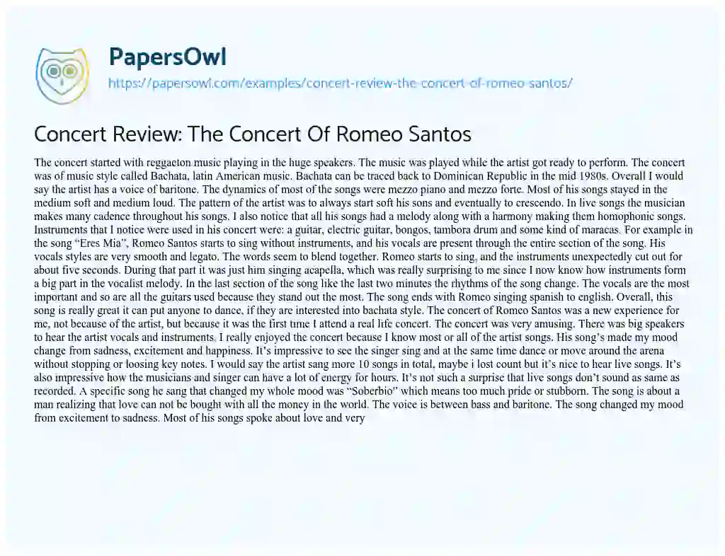 Essay on Concert Review: the Concert of Romeo Santos