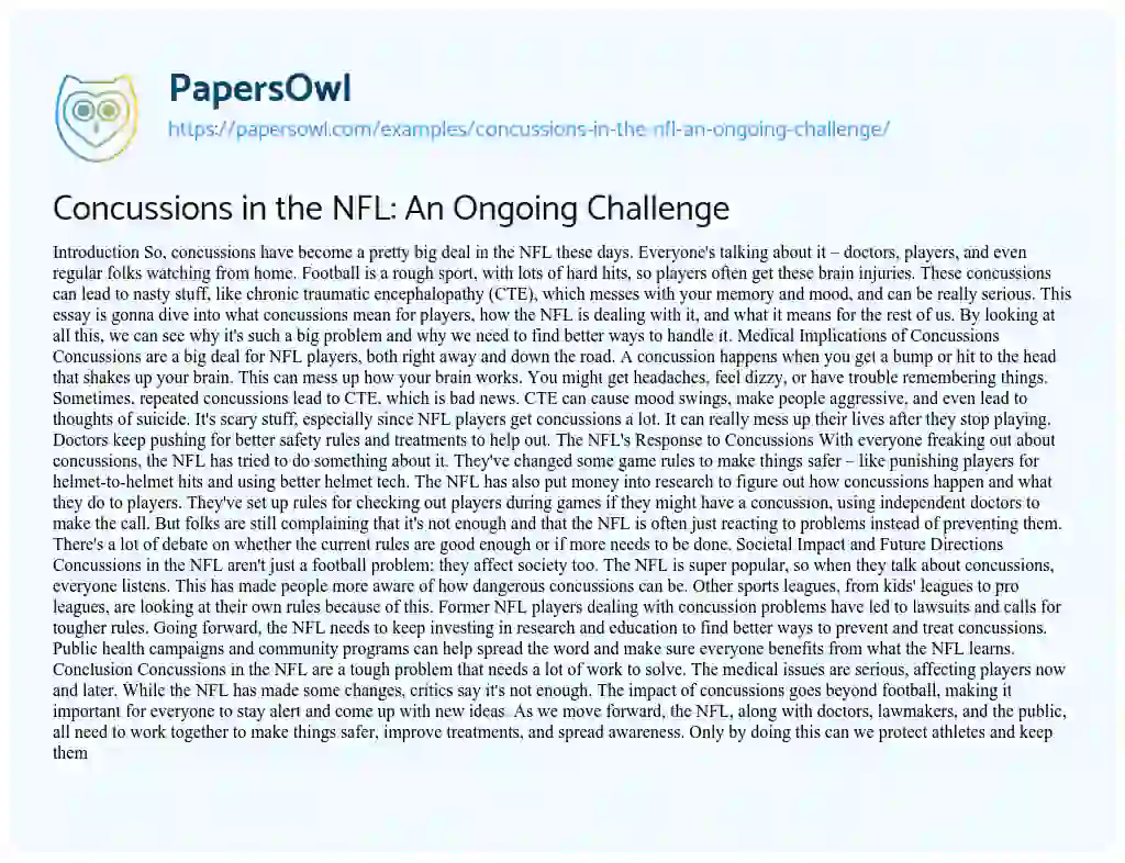 Essay on Concussions in the NFL: an Ongoing Challenge