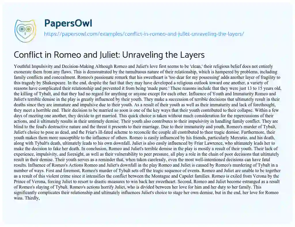 Essay on Conflict in Romeo and Juliet: Unraveling the Layers
