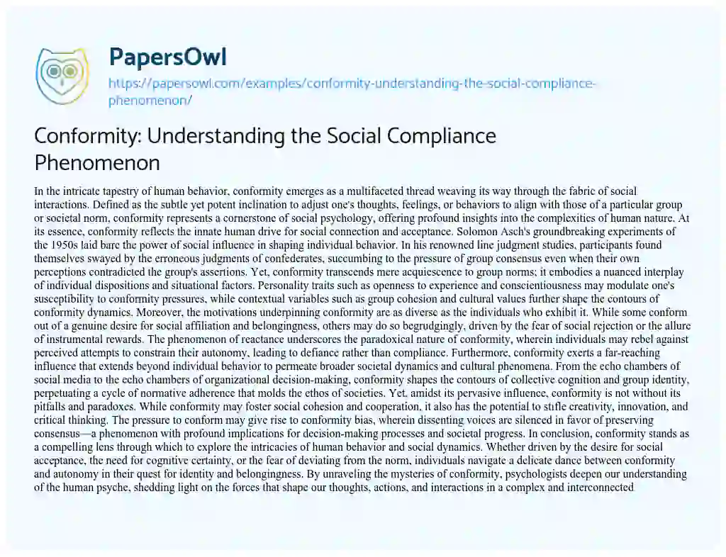 Essay on Conformity: Understanding the Social Compliance Phenomenon