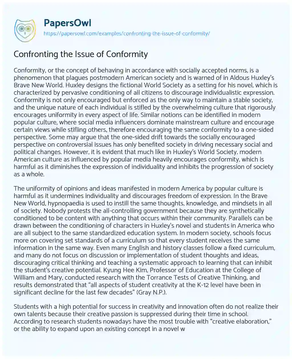 Essay on Confronting the Issue of Conformity