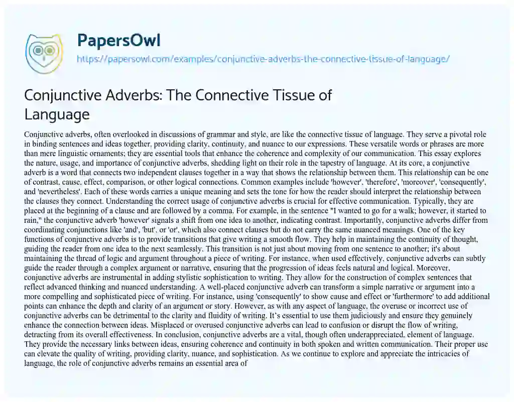 Essay on Conjunctive Adverbs: the Connective Tissue of Language