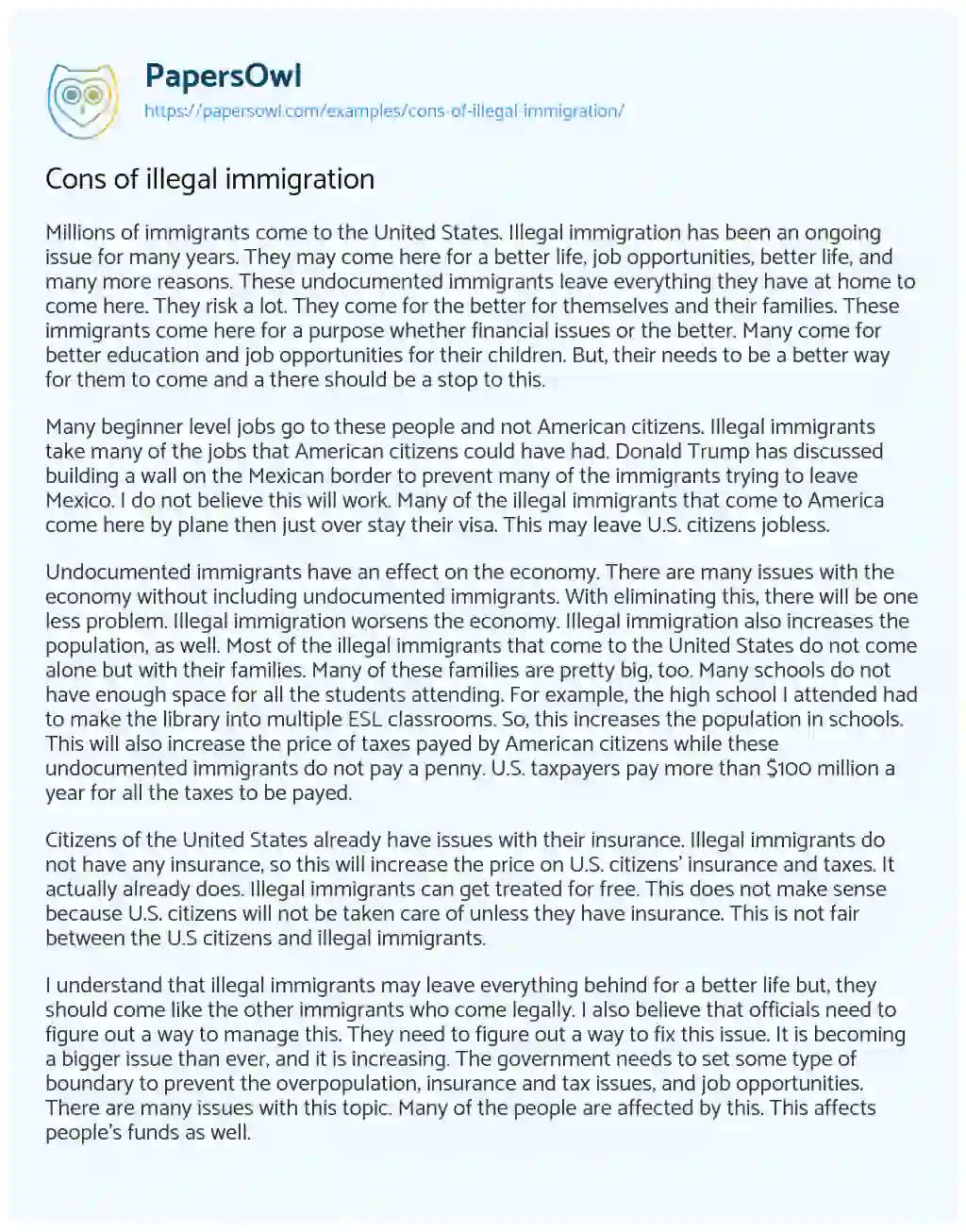 Essay on Cons of Illegal Immigration