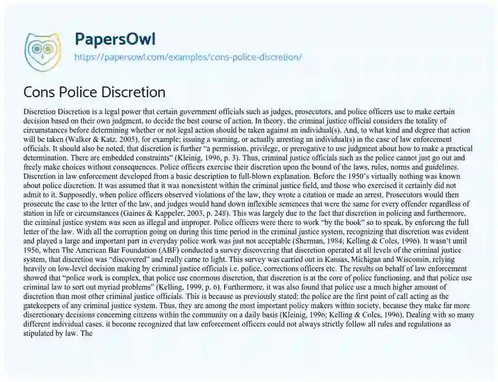 Essay on Cons Police Discretion