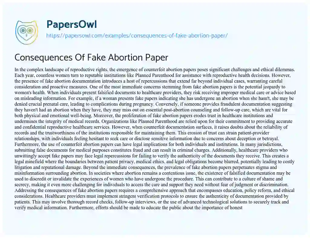 Essay on Consequences of Fake Abortion Paper