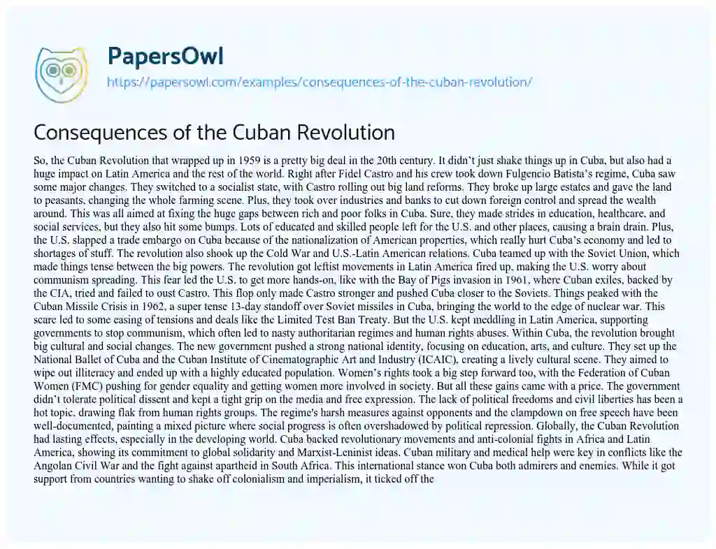 Essay on Consequences of the Cuban Revolution