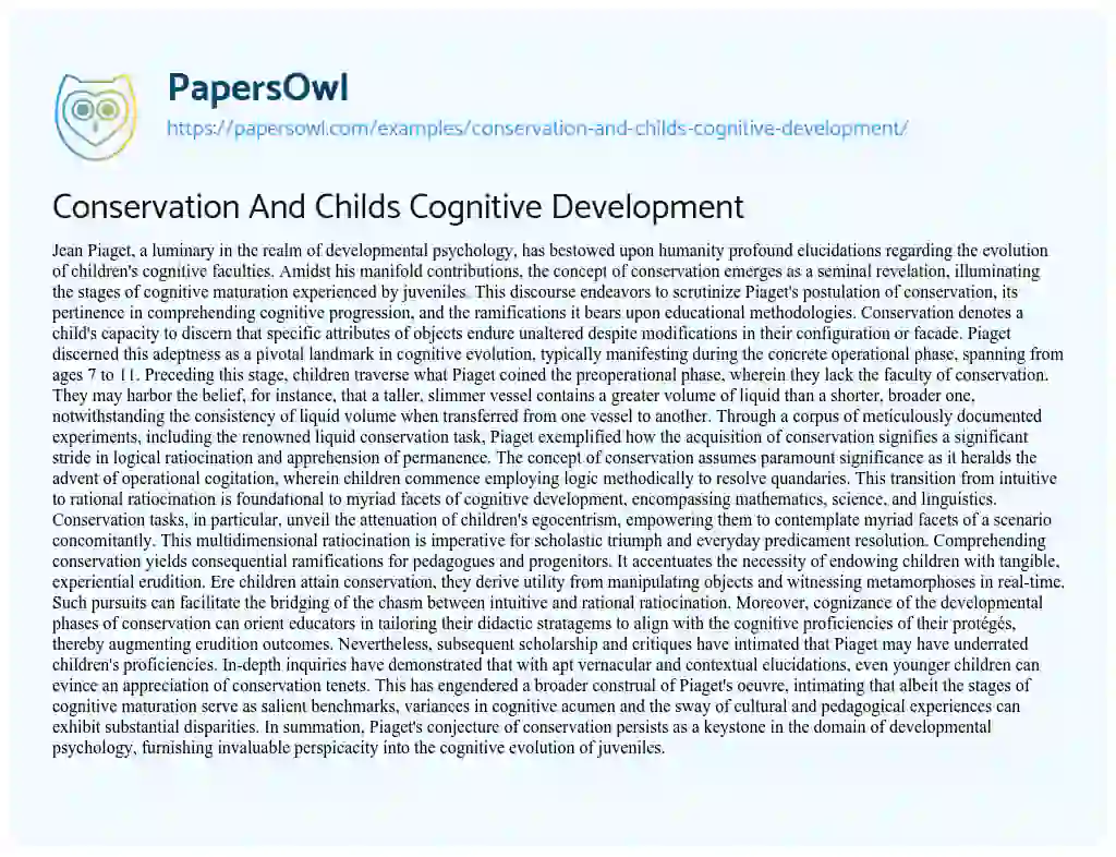 Essay on Conservation and Childs Cognitive Development