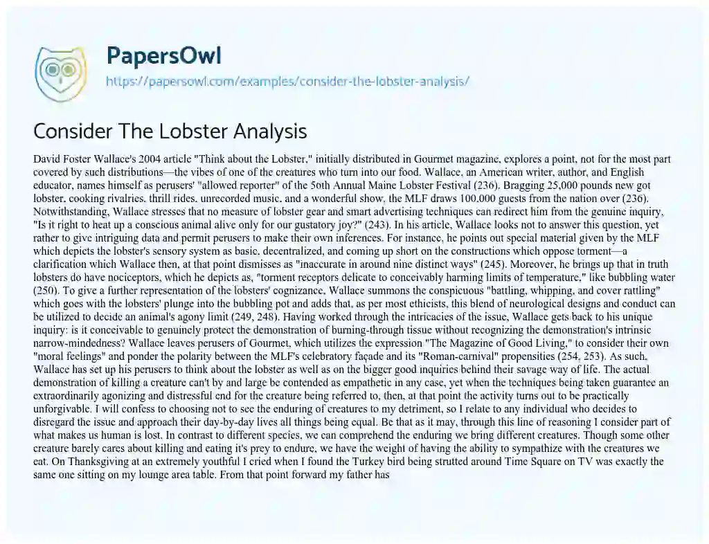Essay on Consider the Lobster Analysis