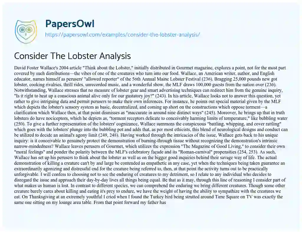 what kind of essay is consider the lobster