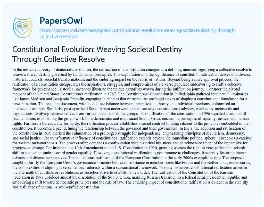 Essay on Constitutional Evolution: Weaving Societal Destiny through Collective Resolve