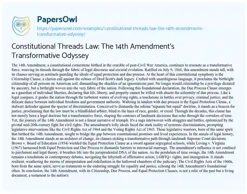 Constitutional Threads Law The 14th Amendments Transformative Odyssey