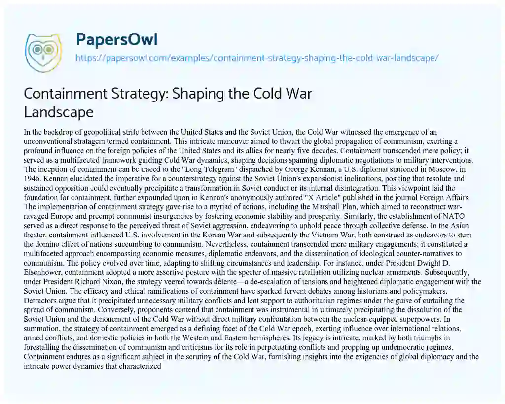 Essay on Containment Strategy: Shaping the Cold War Landscape