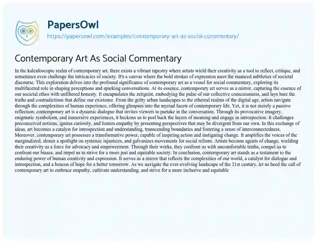 Essay on Contemporary Art as Social Commentary