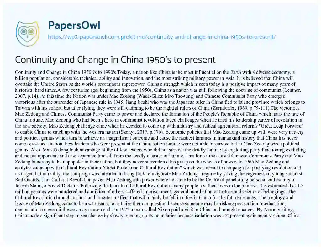 Continuity and Change in China 1950’s to Present essay