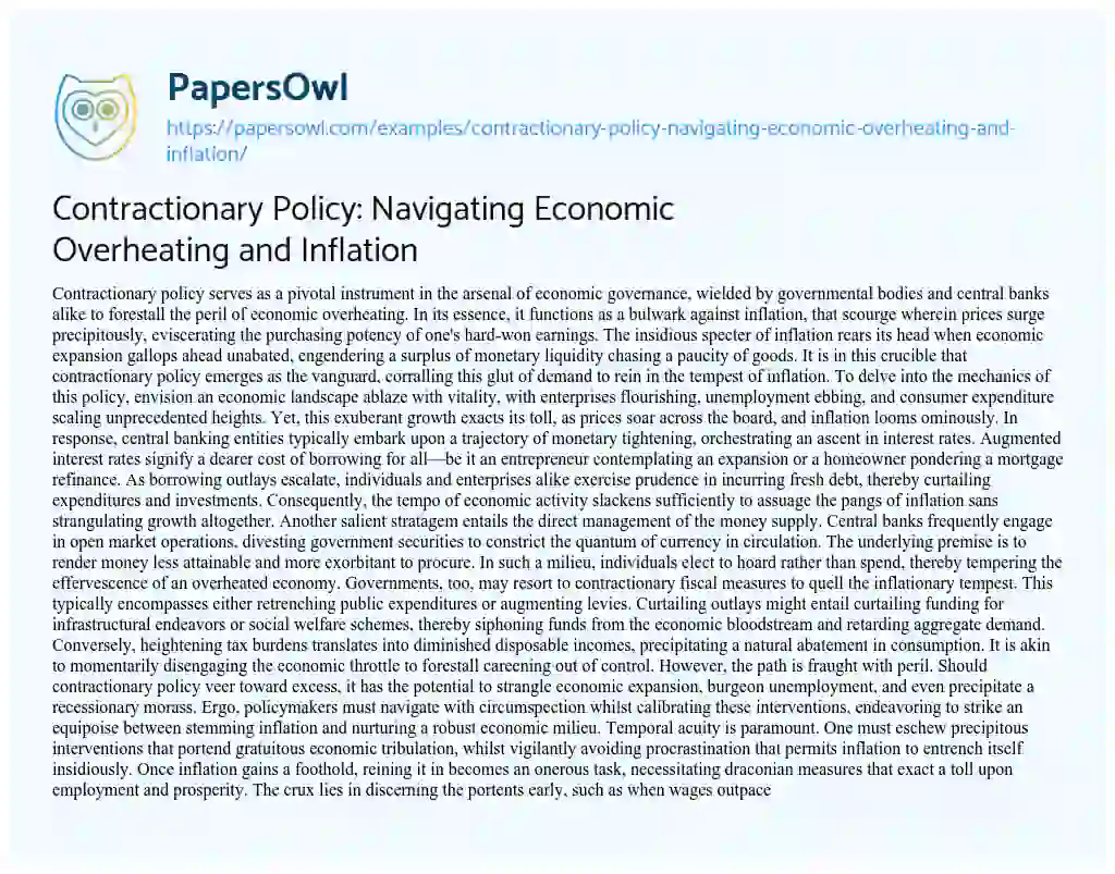 Essay on Contractionary Policy: Navigating Economic Overheating and Inflation