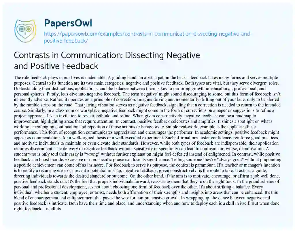 Essay on Contrasts in Communication: Dissecting Negative and Positive Feedback