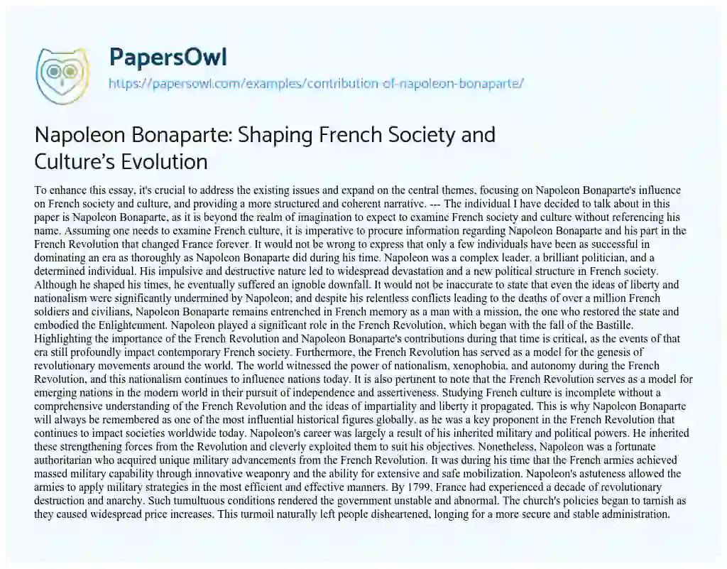 Essay on Contribution of Napoleon Bonaparte