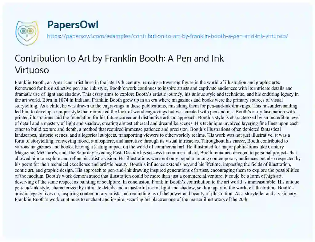 Essay on Contribution to Art by Franklin Booth: a Pen and Ink Virtuoso