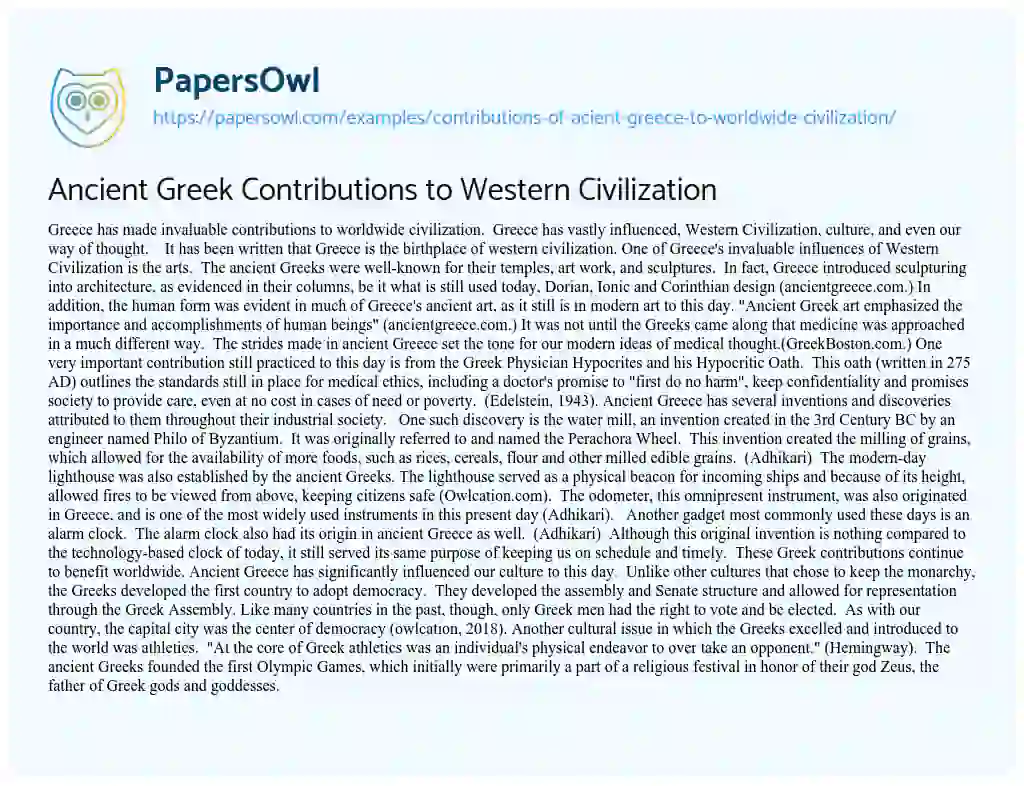 Ancient Greek Contributions to Western Civilization essay