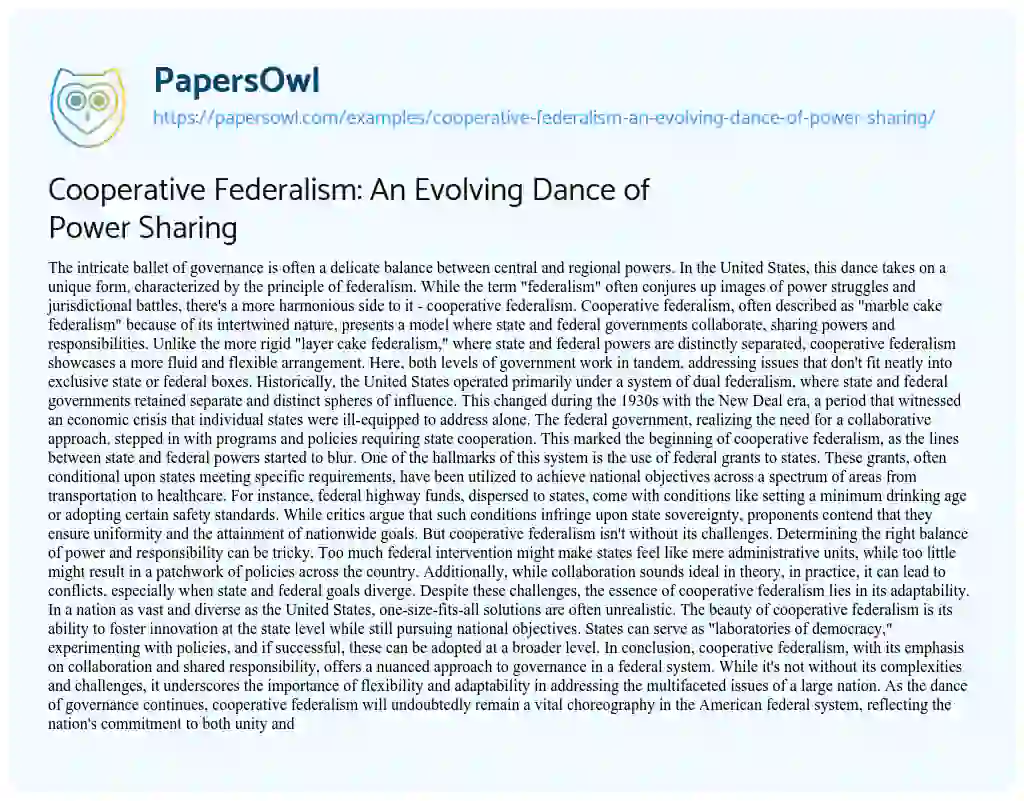 Essay on Cooperative Federalism: an Evolving Dance of Power Sharing