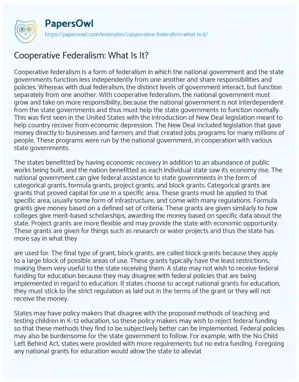 Essay on Cooperative Federalism: what is It?