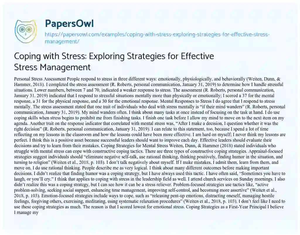 Essay on Coping with Stress: Exploring Strategies for Effective Stress Management