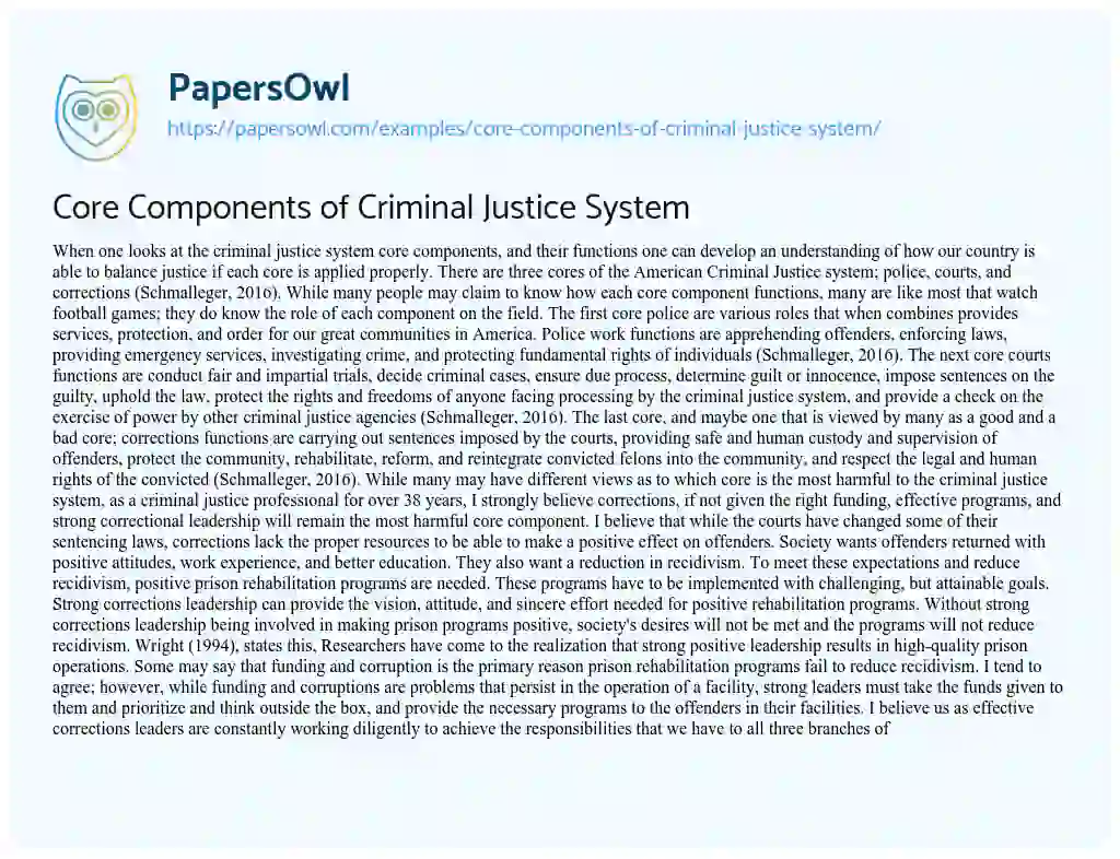 Essay on Core Components of Criminal Justice System