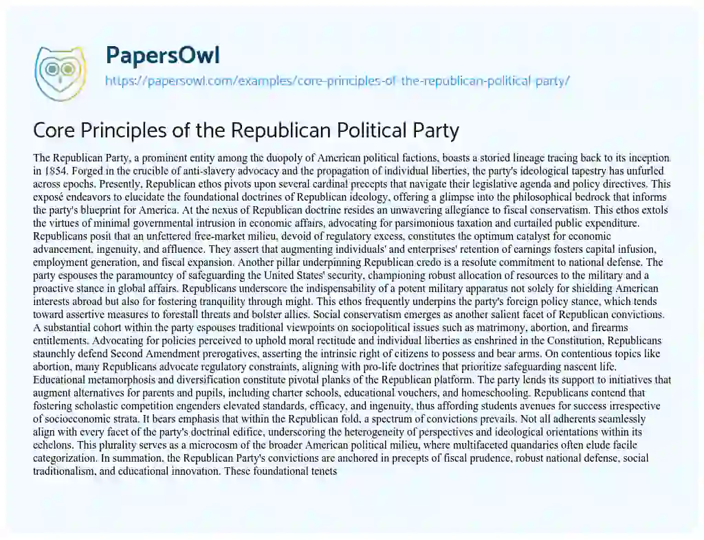 Essay on Core Principles of the Republican Political Party