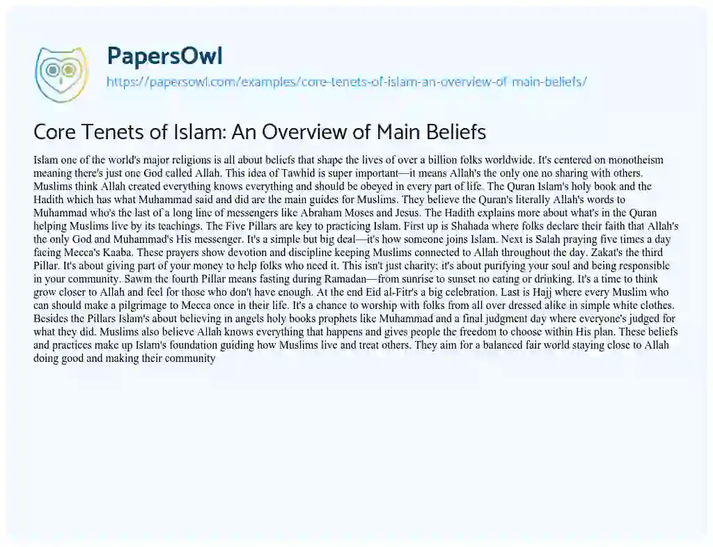 Essay on Core Tenets of Islam: an Overview of Main Beliefs