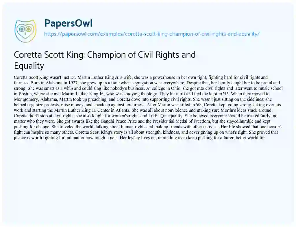 Essay on Coretta Scott King: Champion of Civil Rights and Equality