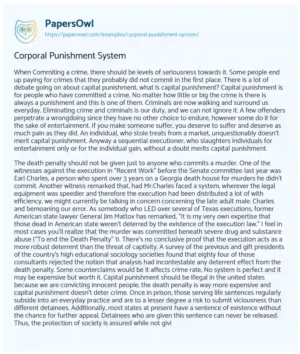 Essay on Corporal Punishment System