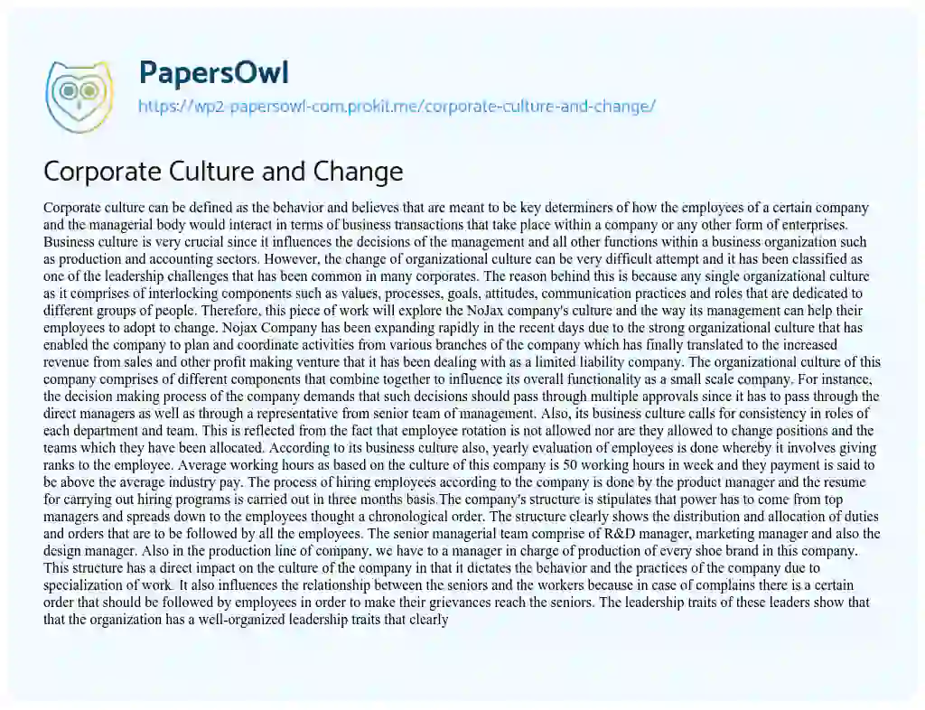 Corporate Culture and Change essay