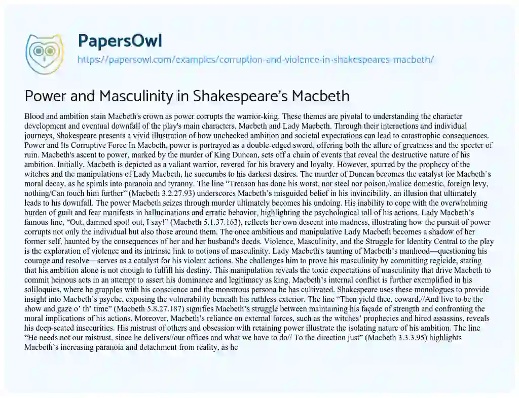 Essay on Corruption and Violence in Shakespeare’s Macbeth