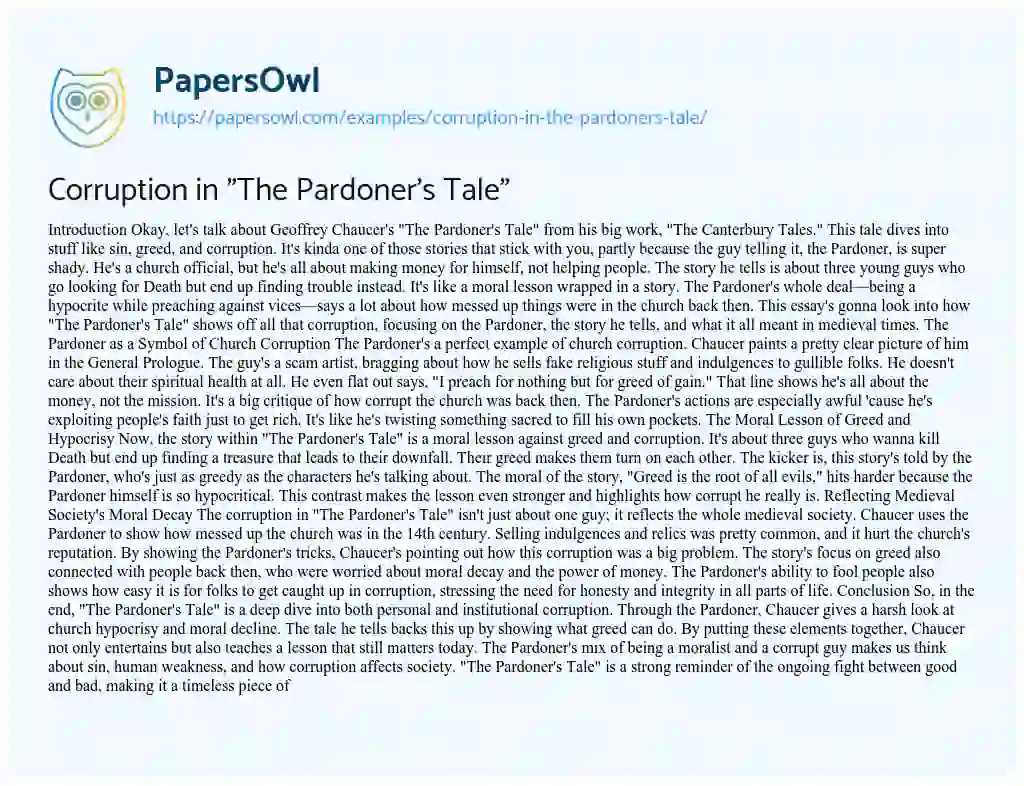 Essay on Corruption in “The Pardoner’s Tale”